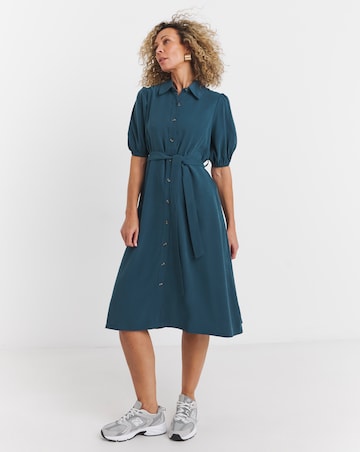 Shirt Dress With Puff Sleeves and Self Belt