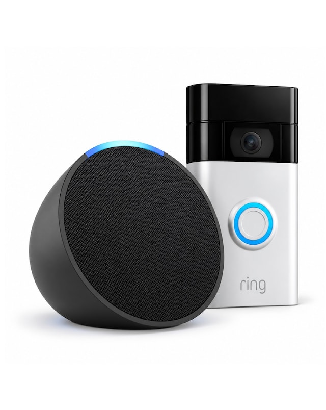 Amazon Echo Pop (1st Gen) Smart Speaker with Alexa & Ring Video Doorbell Bundle