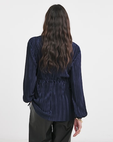 Navy Plisse V Neck Longline Wrap Top