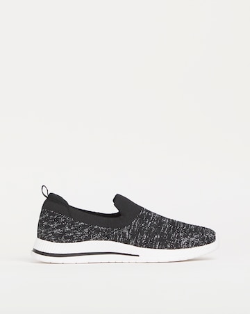Cushion Walk Black Glitter Slip On Trainers -Wide Fit (E)