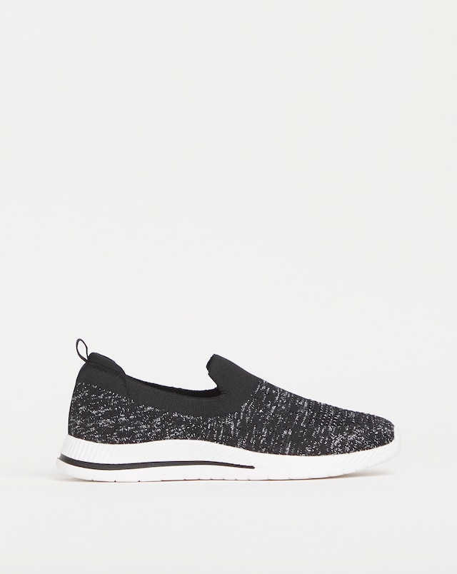 Cushion Walk Black Glitter Slip On Trainers - Wide Fit (E)