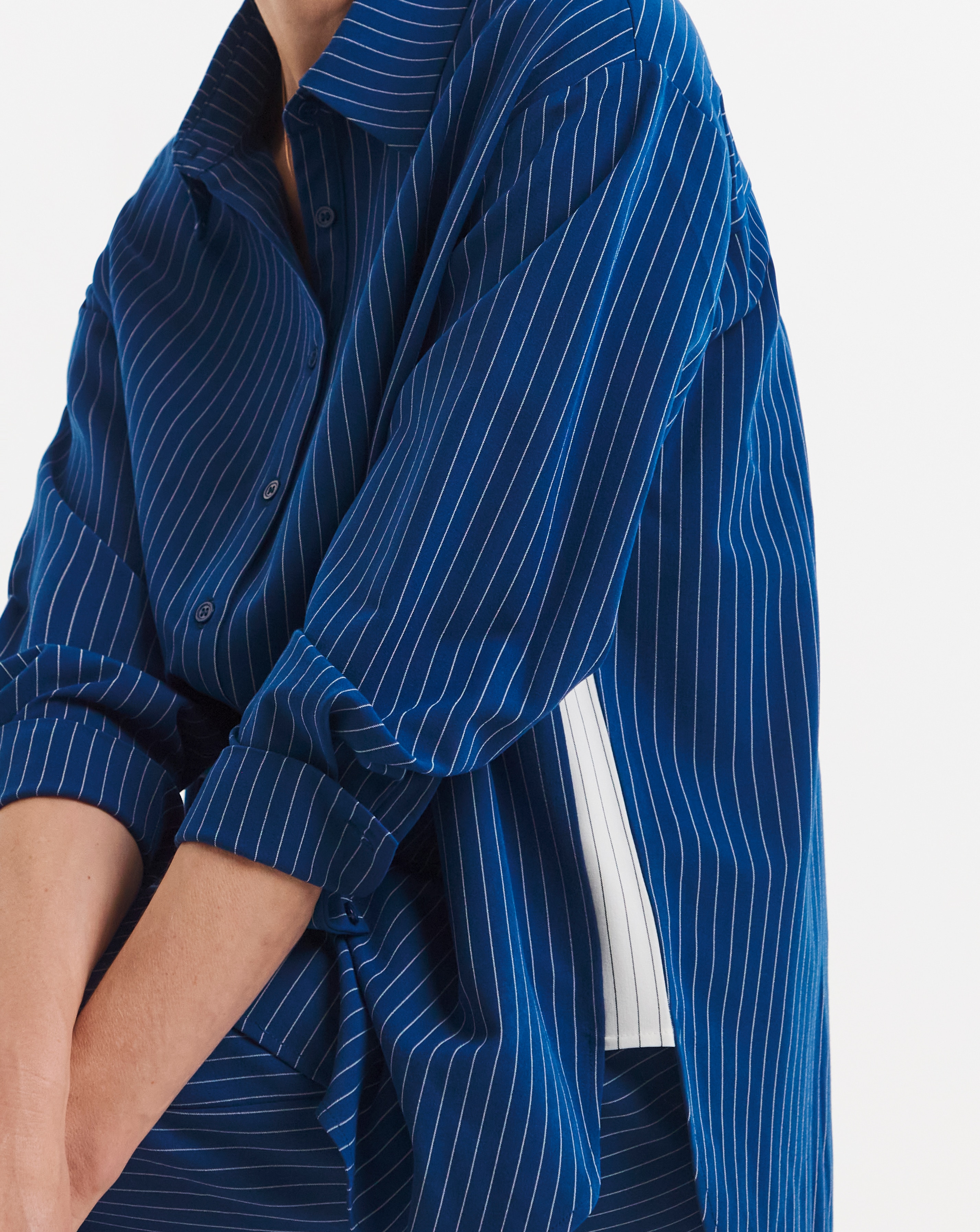 Stripe Twill Oversized Long Sleeve Shirt | JD Williams