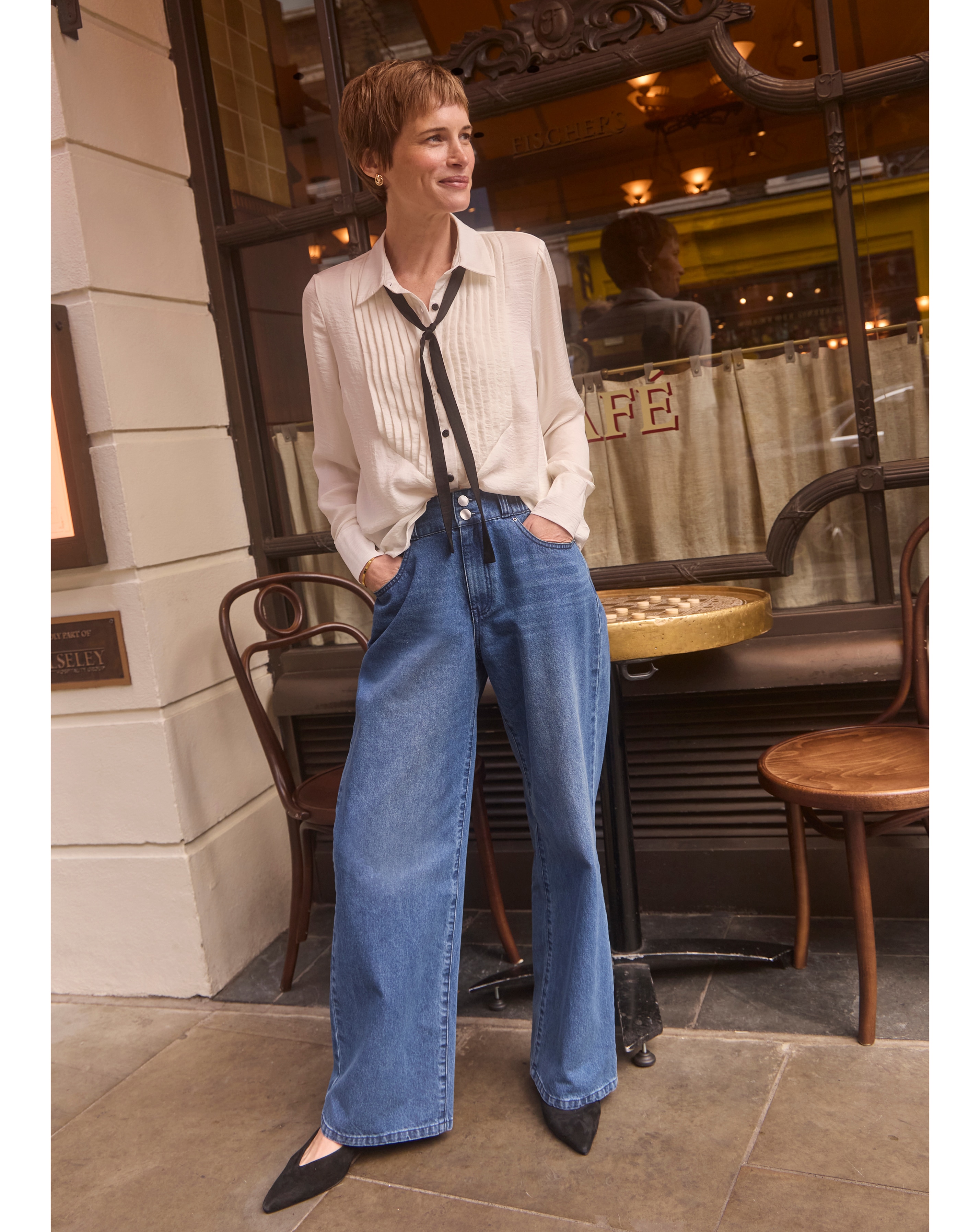 Mid Blue Elasticated Waist Wide Leg Jean
