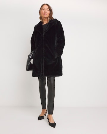Black Plush Faux Fur Coat