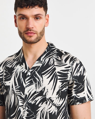 Mono Palm Print Short Sleeve Cuban Collar Shirt