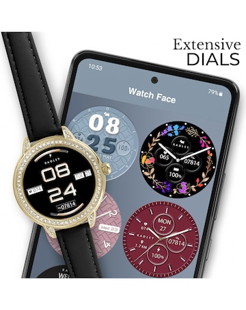 Radley Series 33 AMOLED Black Leather Strap Smart Watch and Bracelet Set