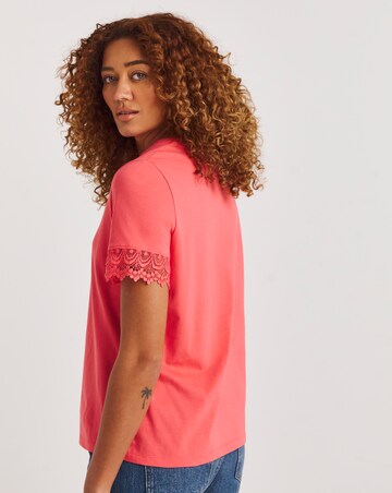 Pink Lace Trim Short Sleeve T-Shirt