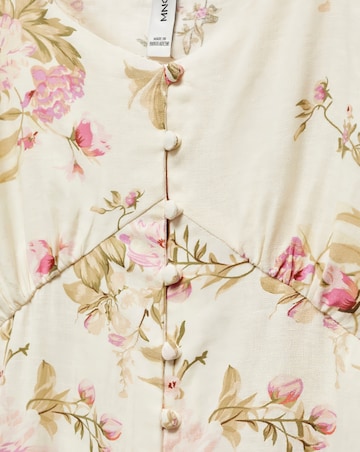 Mango Buttoned Floral Print Linen Blend Midi Dress