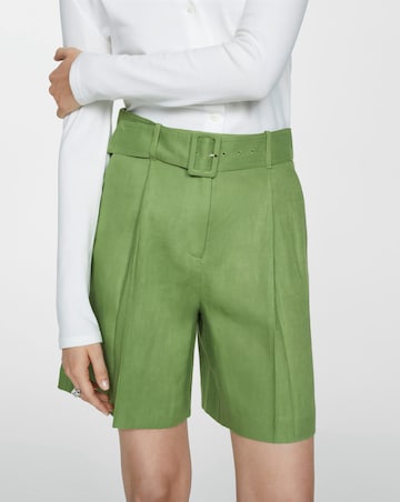 Mango Green Linen Bermuda Belted Shorts