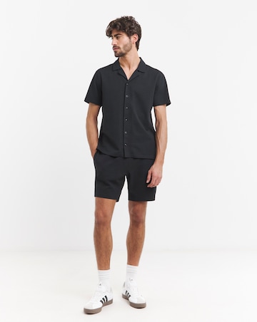 Seersucker Revere Collar Jersey Shirt- Black
