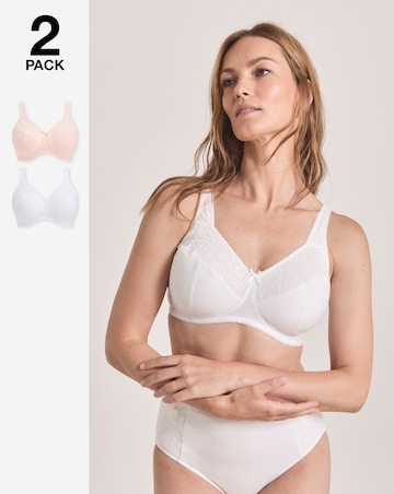 Pretty Secrets (2 Pack) New Sarah Cotton Full Cup Non Wired Bras (B-G) Blush/Wht