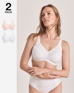Pretty Secrets (2 Pack) New Sarah Cotton Full Cup Non Wired Bras (B-G) Blush/Wht
