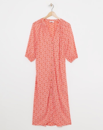 Kaftan Button Through Shirt Dress With Side Slits