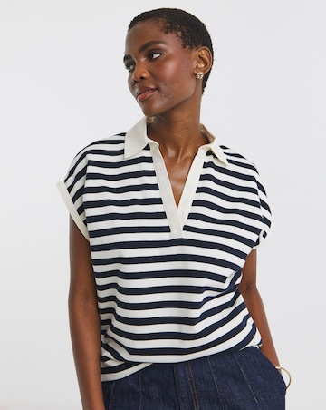 Navy Stripe Short Sleeve Rugby Polo Top