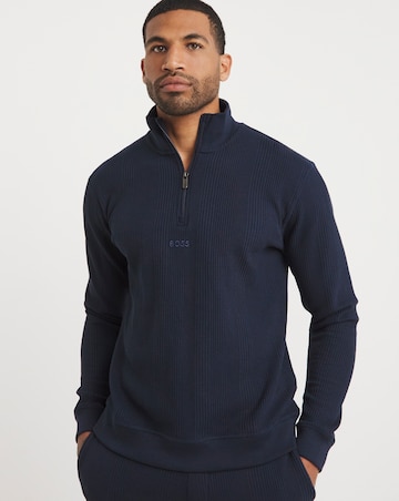 BOSS Structure Logo 1/4 Zip Lounge Sweat - Dark Blue