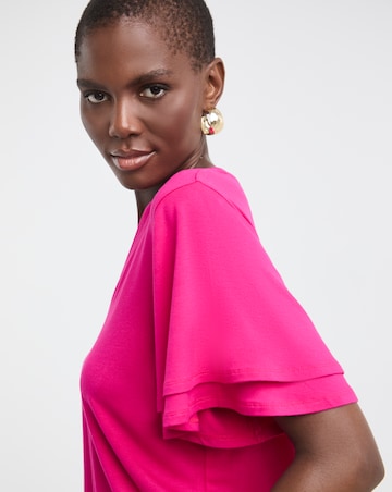 Pink Double Angel Sleeve V-Neck Top