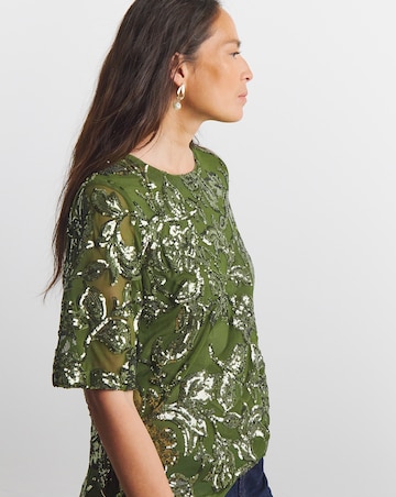 Joanna Hope Floral Sequin Top