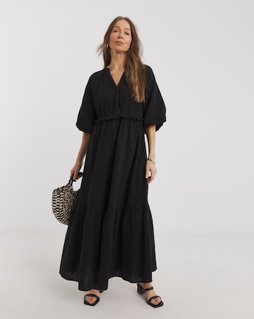Pure Cotton Textured Bubble Sleeve Maxi Dress