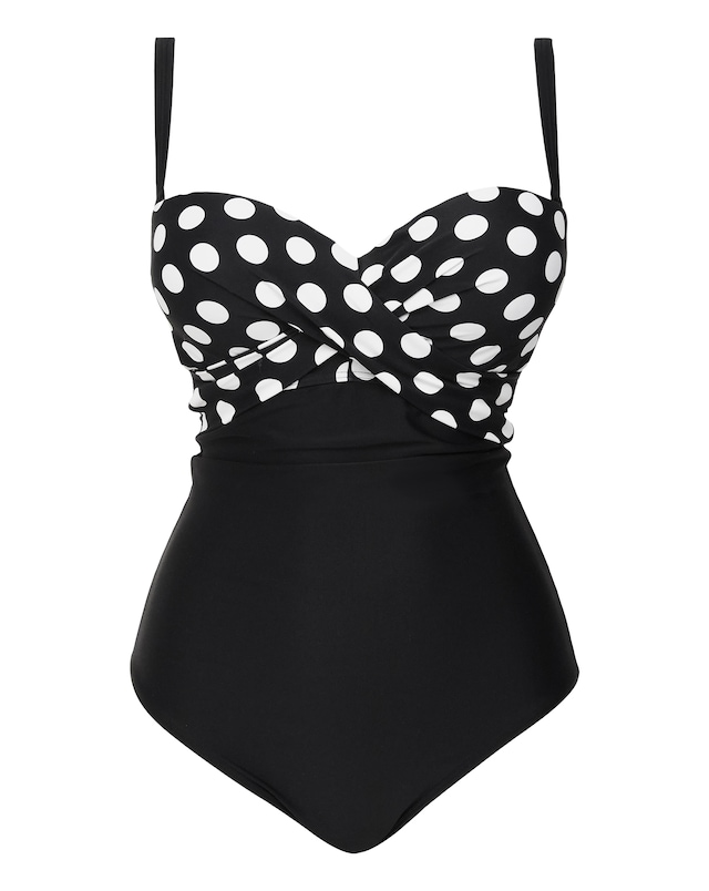 Figleaves Tailor Twist Underwired Bandeau Tummy Control Swimsuit- Longer Length