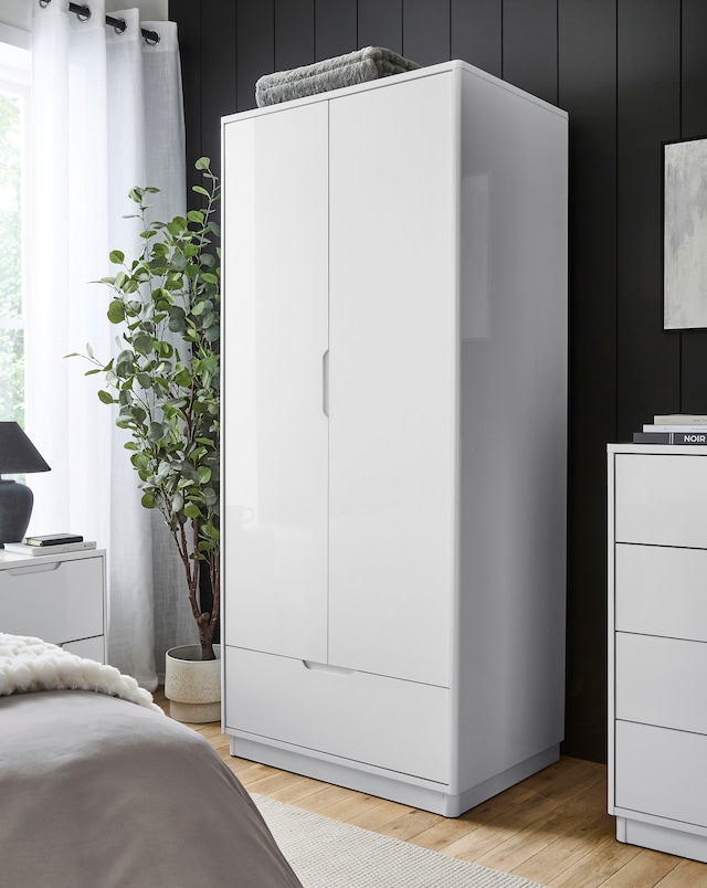Ellia Double Wardrobe With Drawer - White