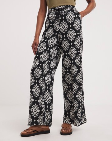 Mono Print Spun Viscose Pull On Wide Leg Trouser