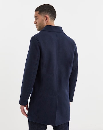 Navy Faux Wool Turn Up Collar Coat