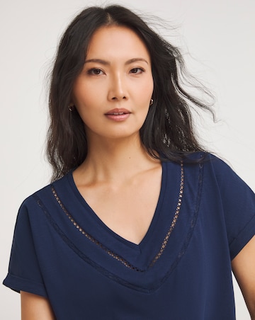 Julipa Pure Cotton V Neck Lace Trim T-Shirt