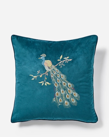 Velvet Embellished Peacock Cushion