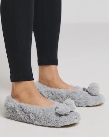 Ebony Pom Pom Ballerina Slippers - Extra Wide Fit (EEE)