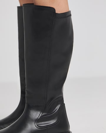 Perry Stretch Back Panel Flat Knee High Boots - Wide Fit (E) & Curvy Plus Calf