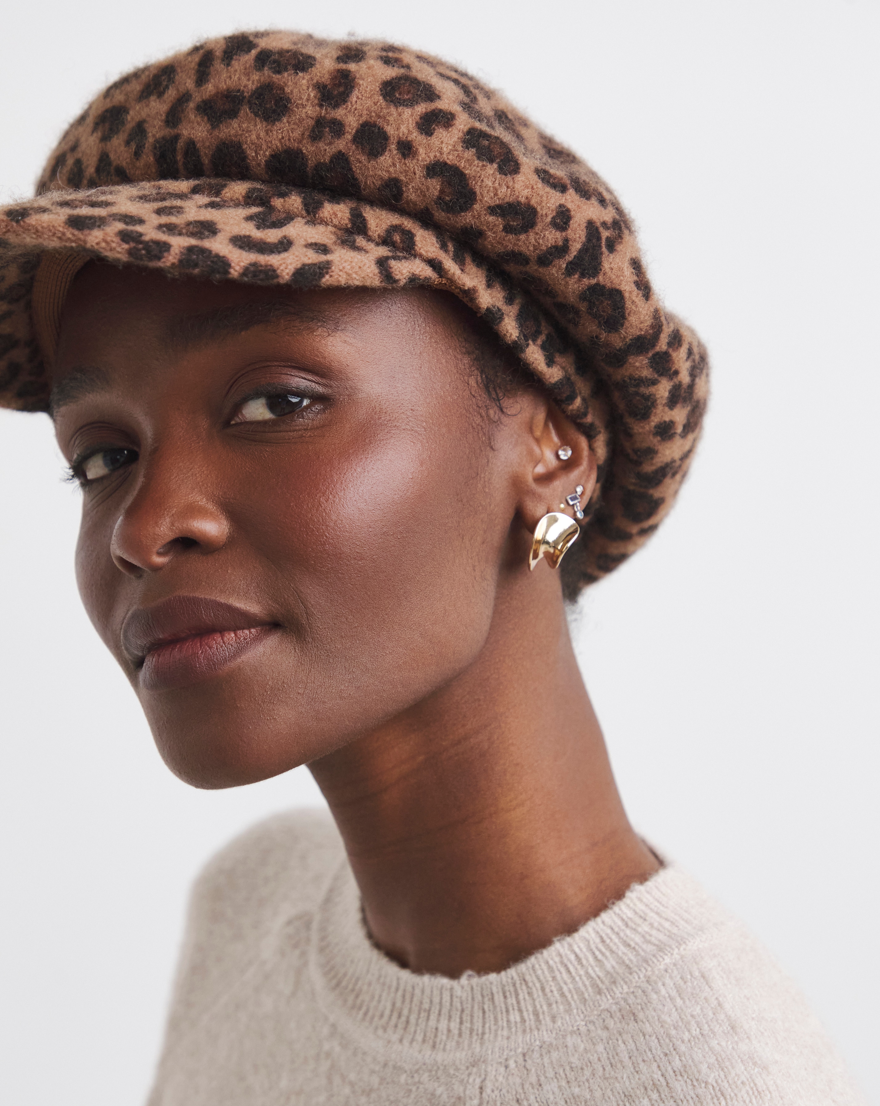 Wool Leopard Print Baker Boy Hat | JD Williams