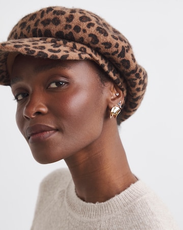 Wool Leopard Print Baker Boy Hat