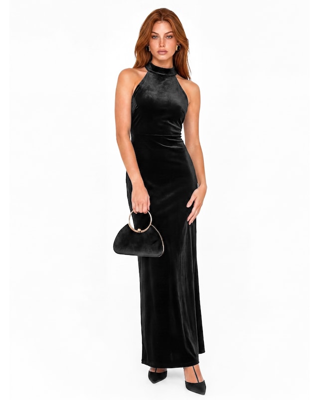 Maya Deluxe Velvet Halter Neck Dress