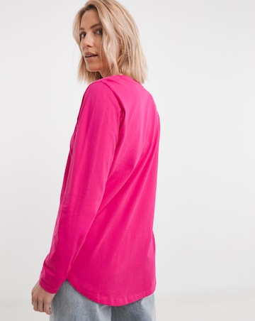 Pure Cotton Pink Long Sleeve Longline Curved Hem Top