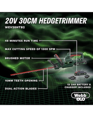 Webb 20V 50cm Cordless Hedge Trimmer (2AH Battery & Charger)