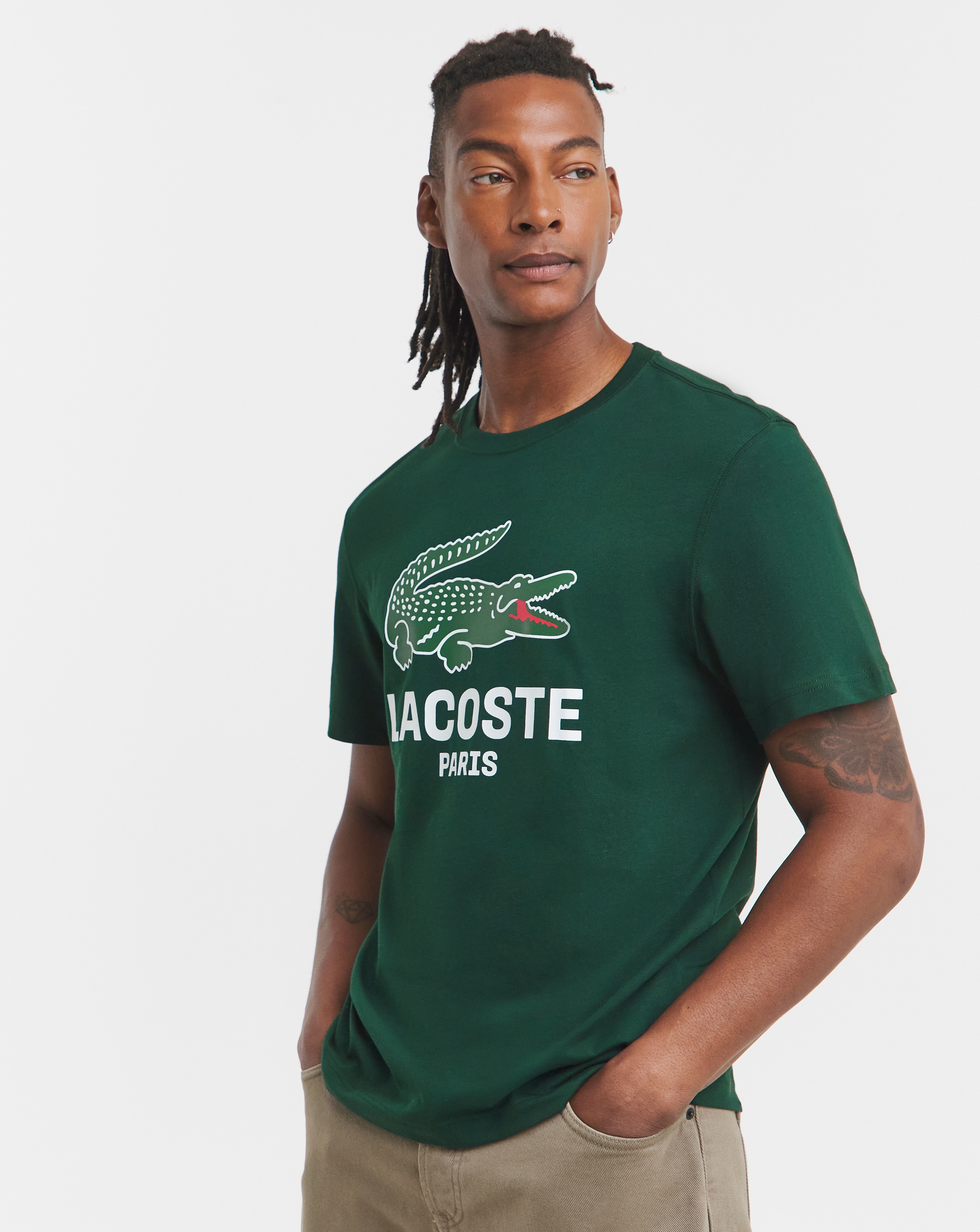 Lacoste Short Sleeve Large Croc Logo T-Shirt - Green | JD Williams