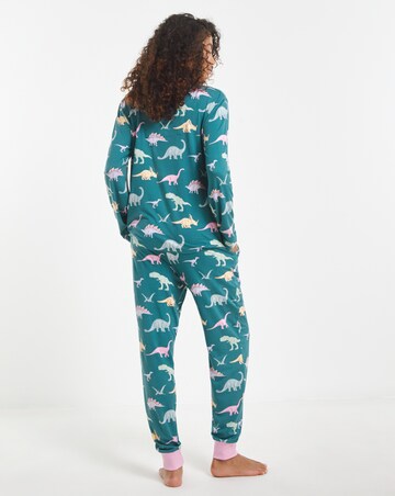 Chelsea Peers Jersey Ditsy Dinosaur Print Crew Pyjama Set