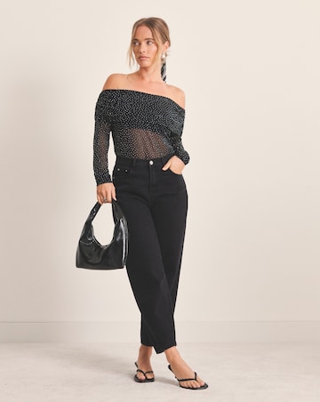 Simply Be Black Hot Fix Mesh Bardot Top