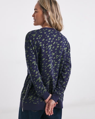 Navy Print Side Zip Longline Sweat