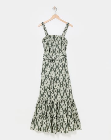 Printed Tie Waist Apron Dress