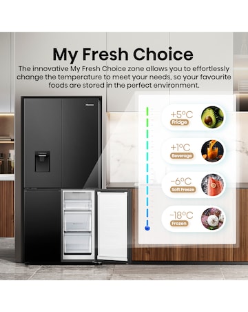 Hisense RQ5P470SMFE 80cm American 4 Door Fridge Freezer - Stainless Steel