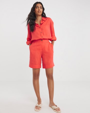 Coral Linen Bermuda Shorts