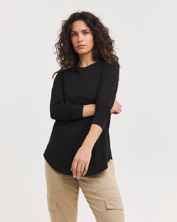 Black Longline Curved Hem Top