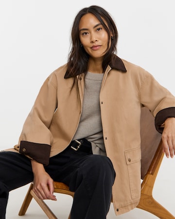 Contrast Cord Collar Relaxed Utility Barn Jacket