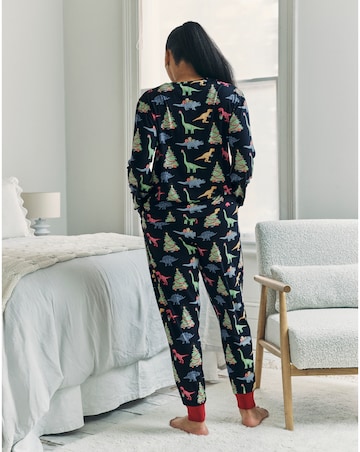 Chelsea Peers Jersey Crew Neck Christmas Dinosaur Print Pyjama Set