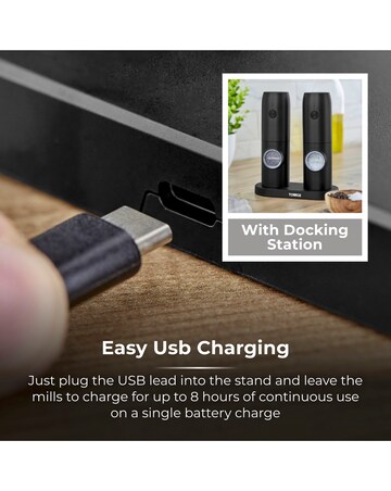 Tower Rechargeable Salt & Pepper Mill Black