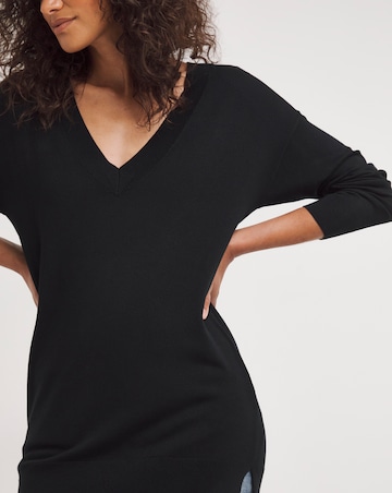 Black Slouchy V Neck Tunic