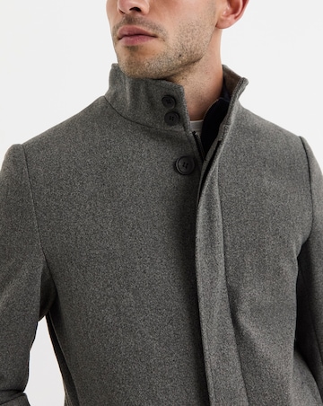 Grey Faux Wool Funnel Coat
