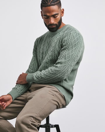 Green Cable Crew Neck Jumper