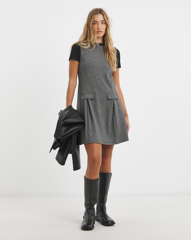 Simply Be Grey Check Print Jersey Jacquard Shift Dress